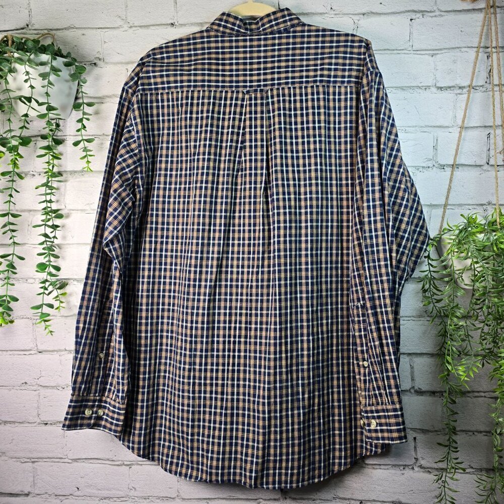 COLUMBIA MENS LONG SLEEVE PLAID BUTTON DOWN NAVY AND KHAKI PLAID SIZE LARGE EUC - Picture 2 of 8